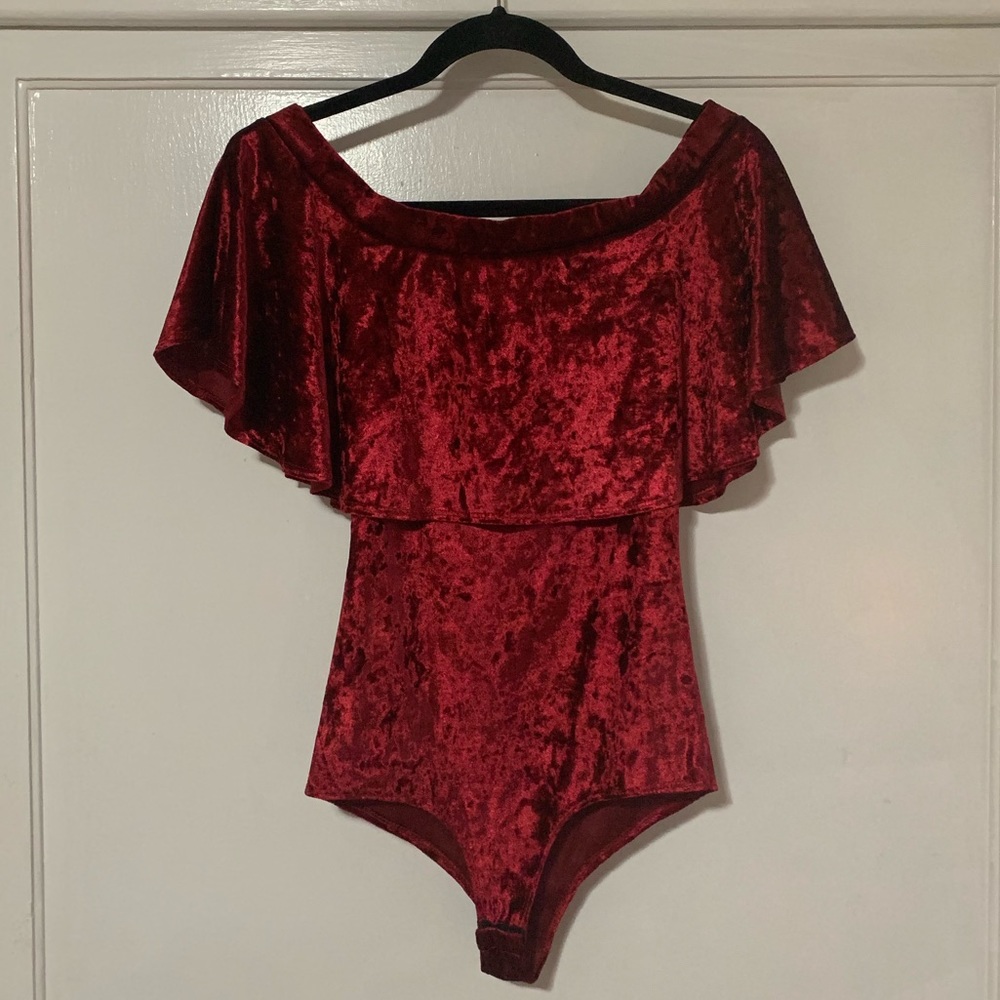 Red Velvet Off the Shoulder Bodysuit